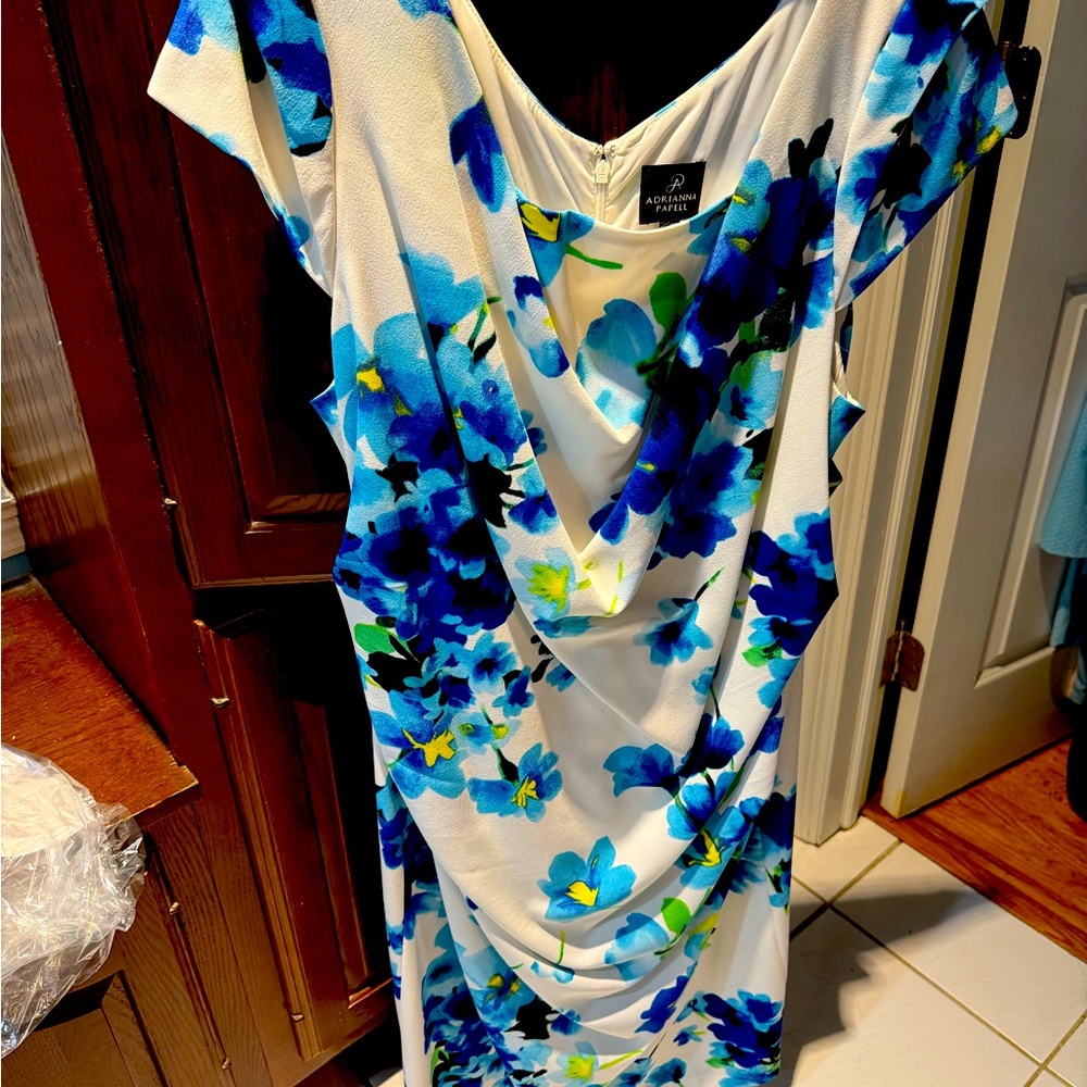 Adrianna Papell Blue Ruched midi Sheath Dress 22w